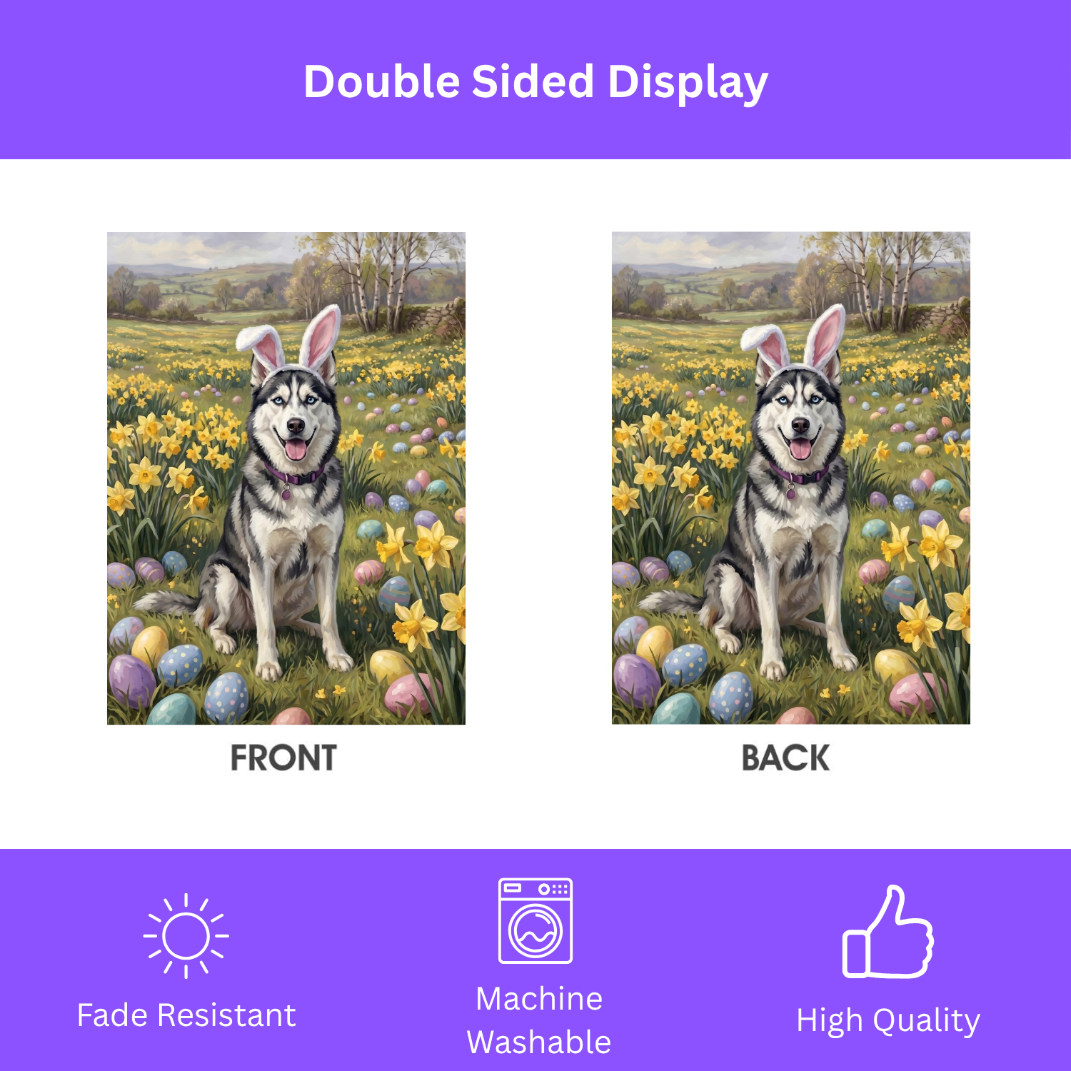 Pink Bunny Ears Siberian Husky Easter Garden Flag
