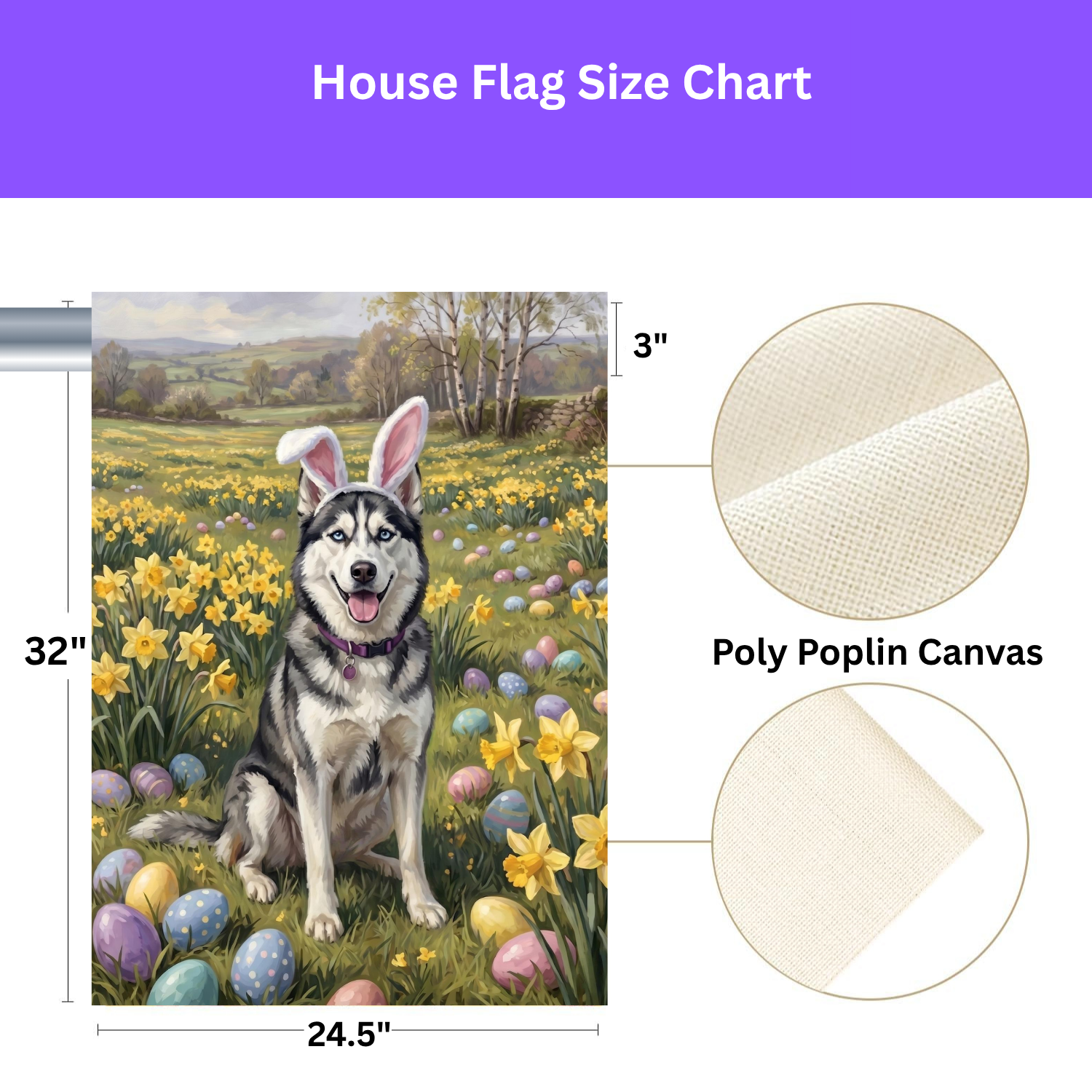 Pink Bunny Ears Siberian Husky Easter Garden Flag