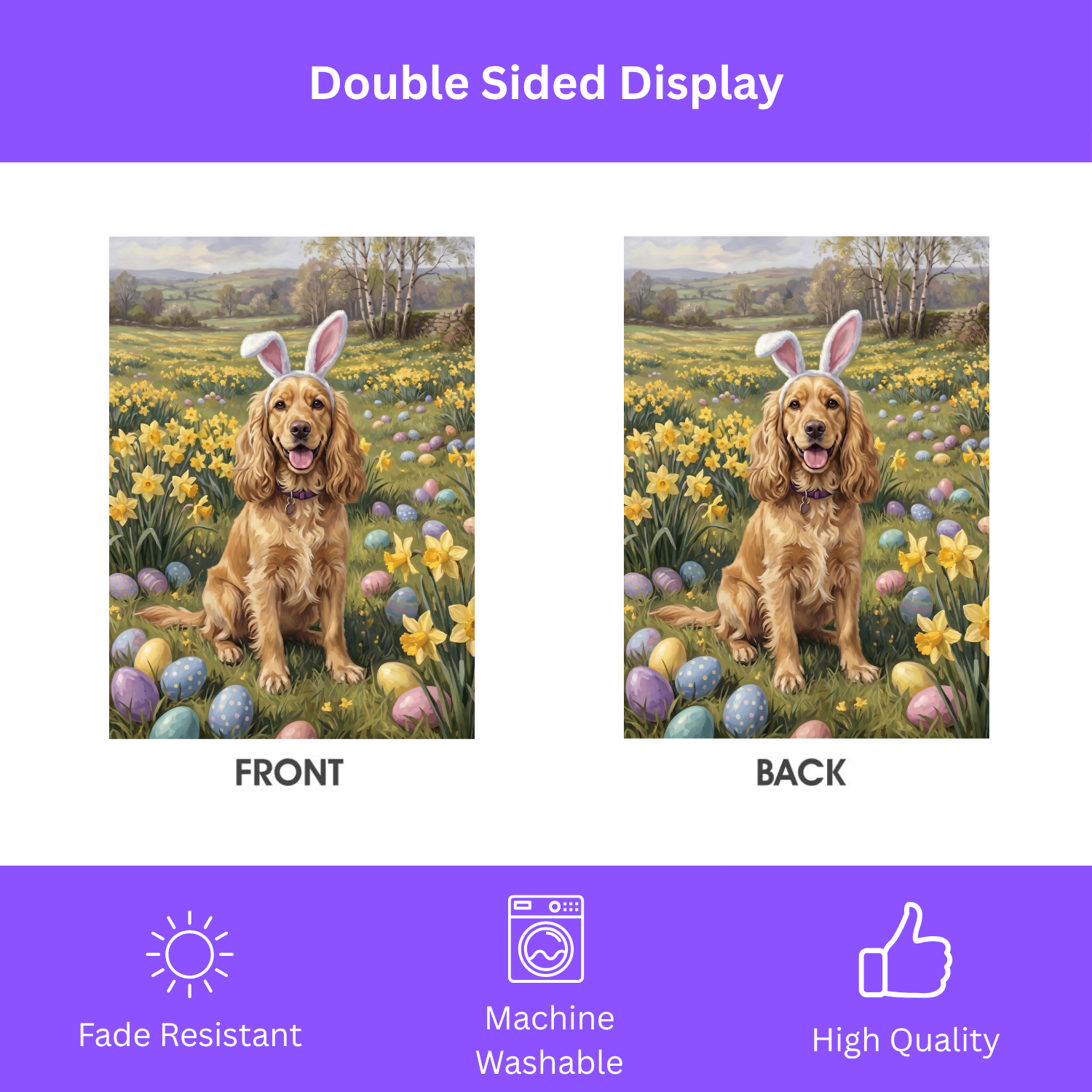 Pink Bunny Ears Golden Cocker Spaniel Easter Garden Flag