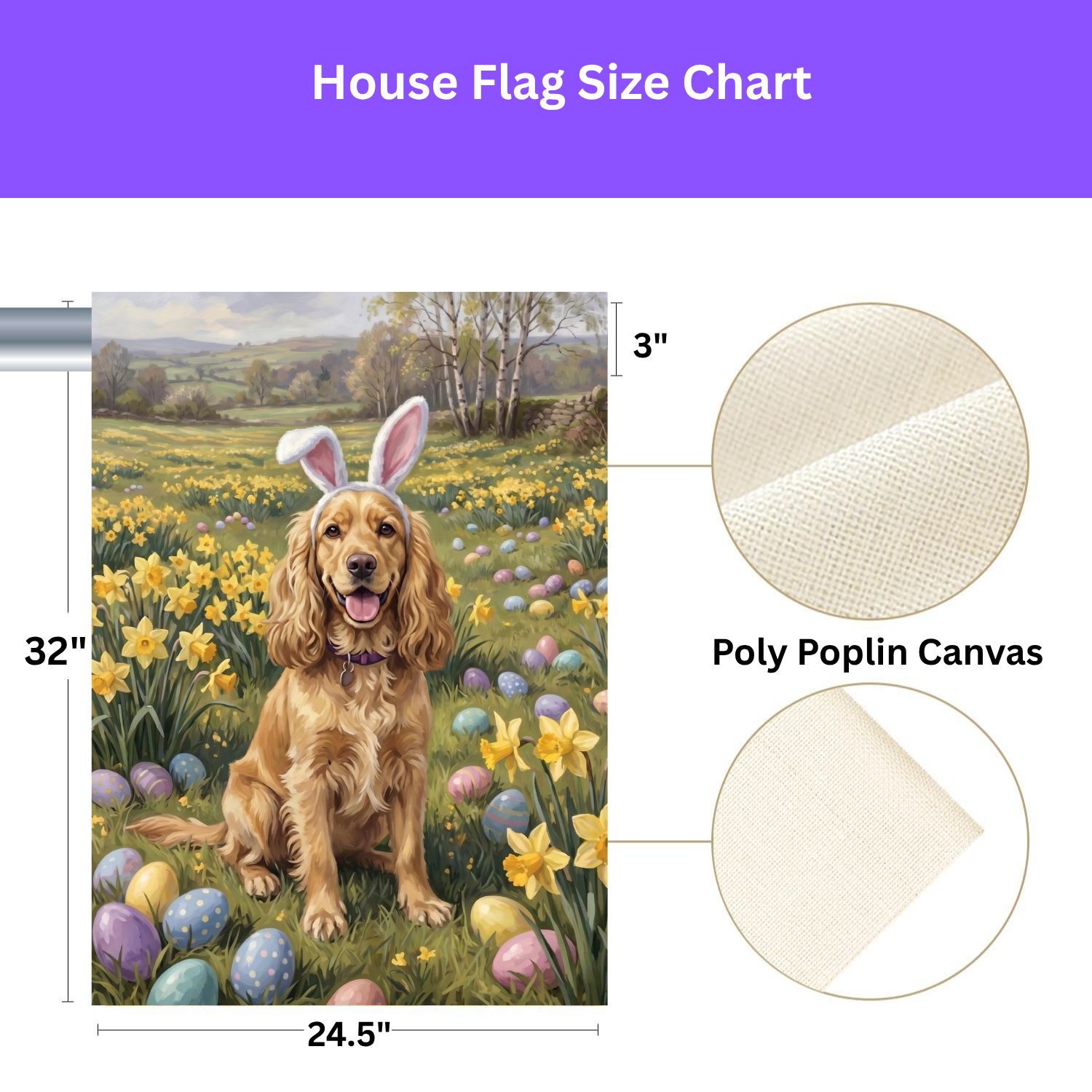 Pink Bunny Ears Golden Cocker Spaniel Easter Garden Flag