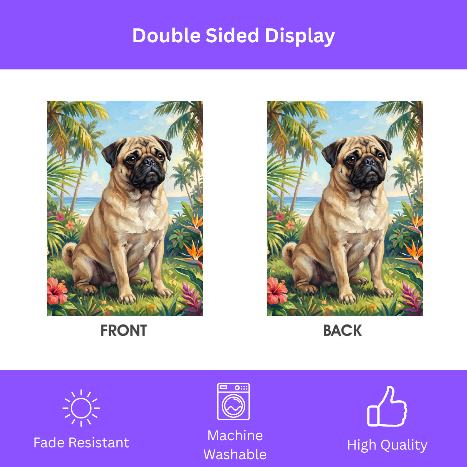 Palm Tree Summer Pug Garden Flag