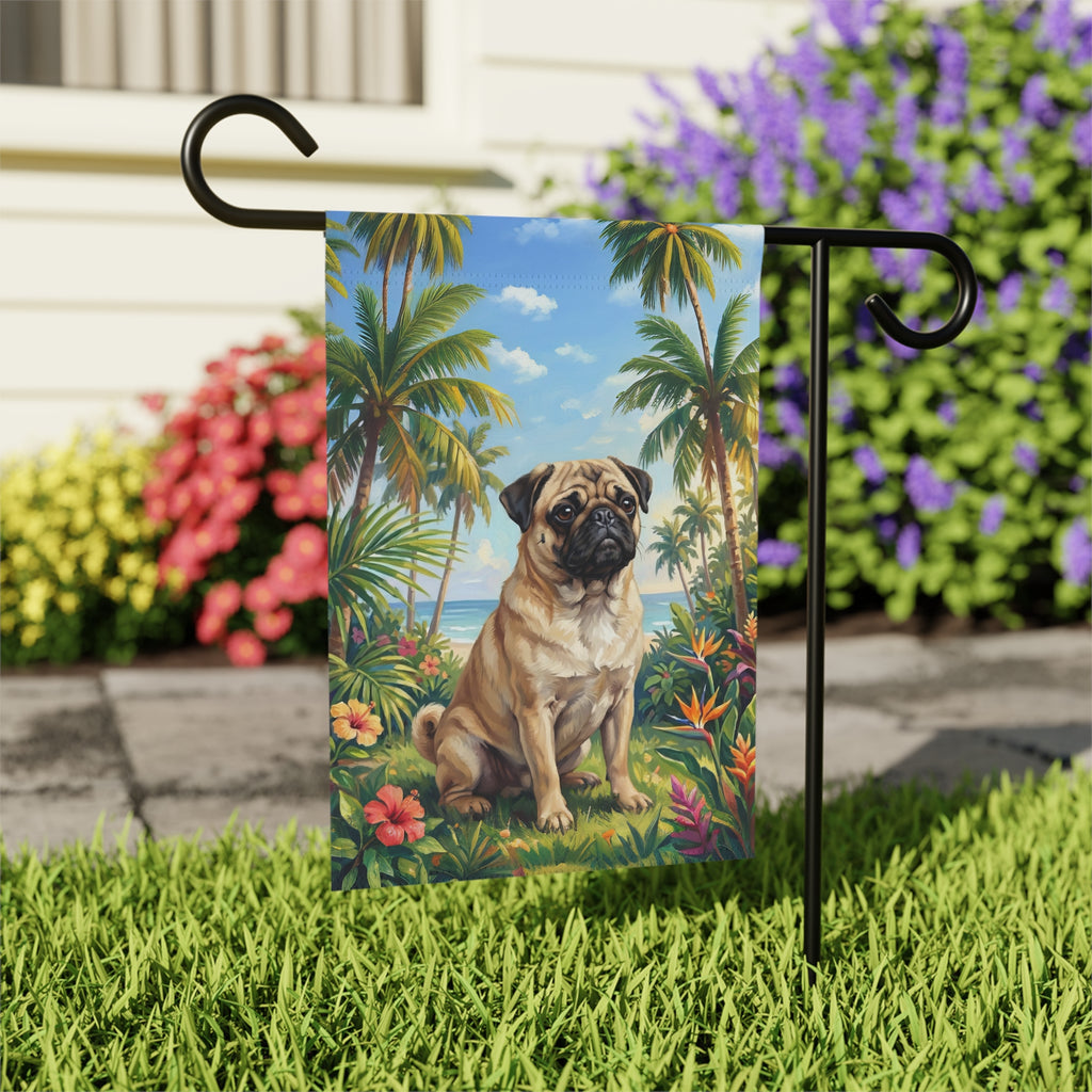 Palm Tree Summer Pug Garden Flag