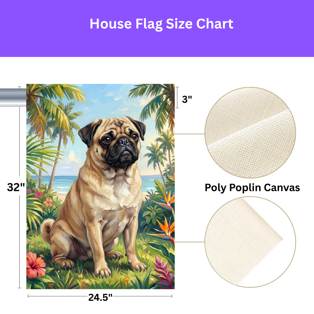 Palm Tree Summer Pug Garden Flag
