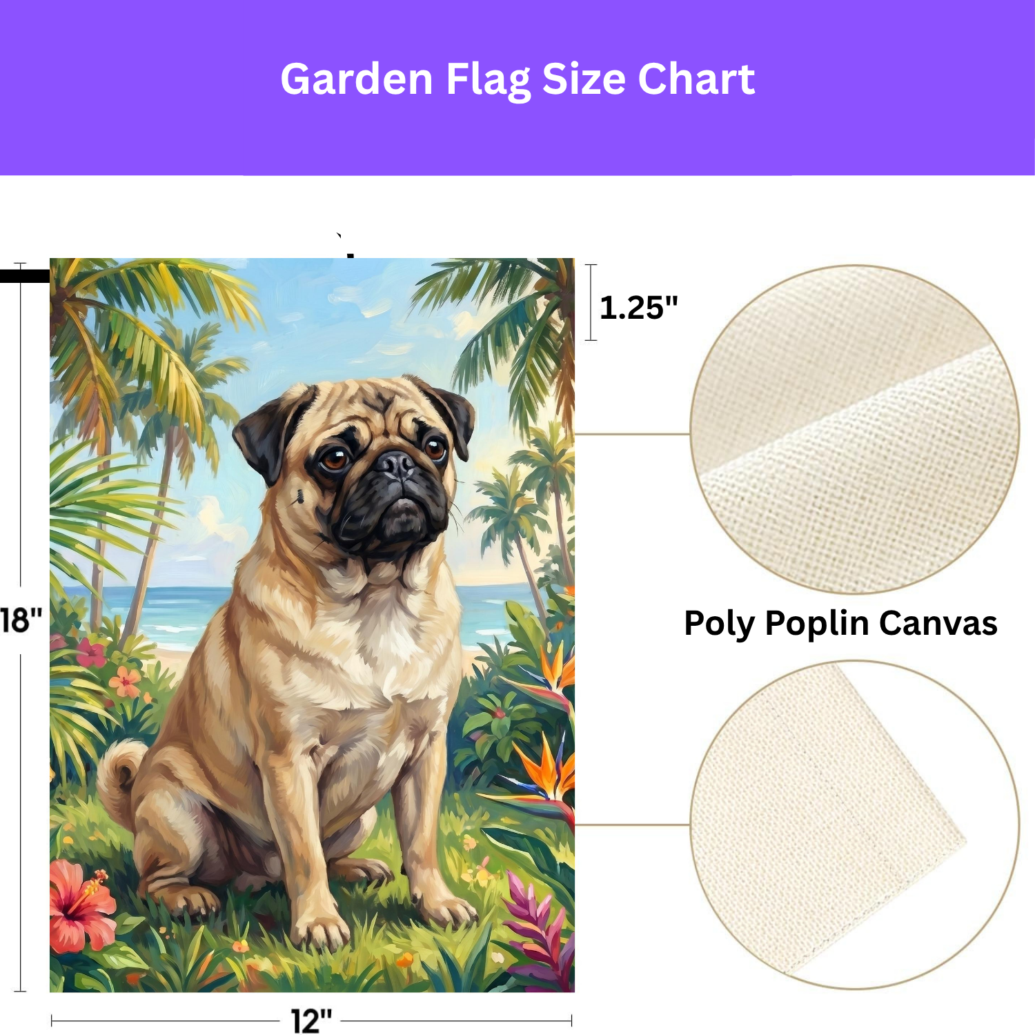 Palm Tree Summer Pug Garden Flag