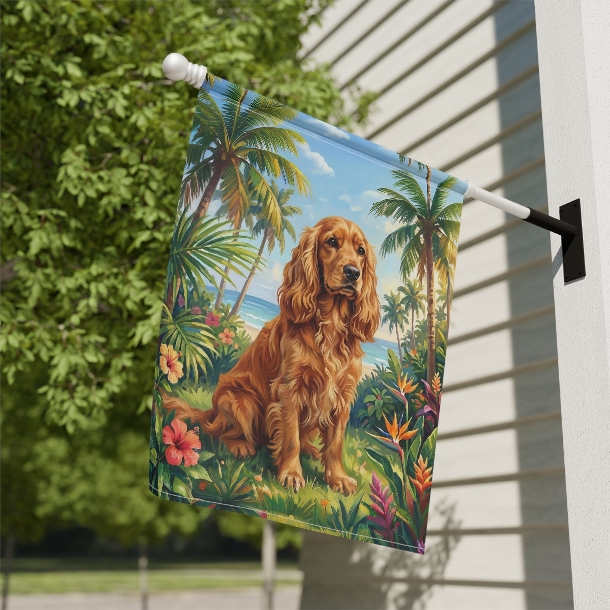Palm Tree Summer Golden Cocker Spaniel Garden Flag