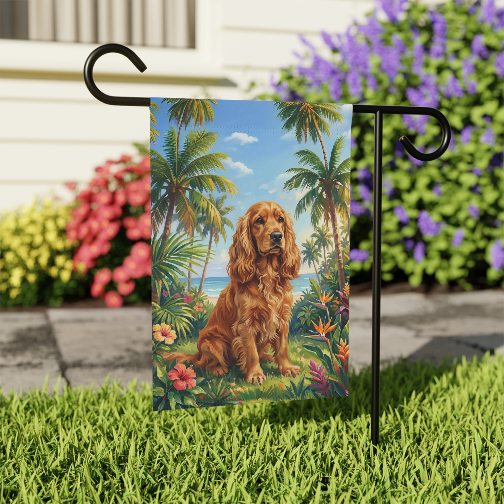 Palm Tree Summer Golden Cocker Spaniel Garden Flag