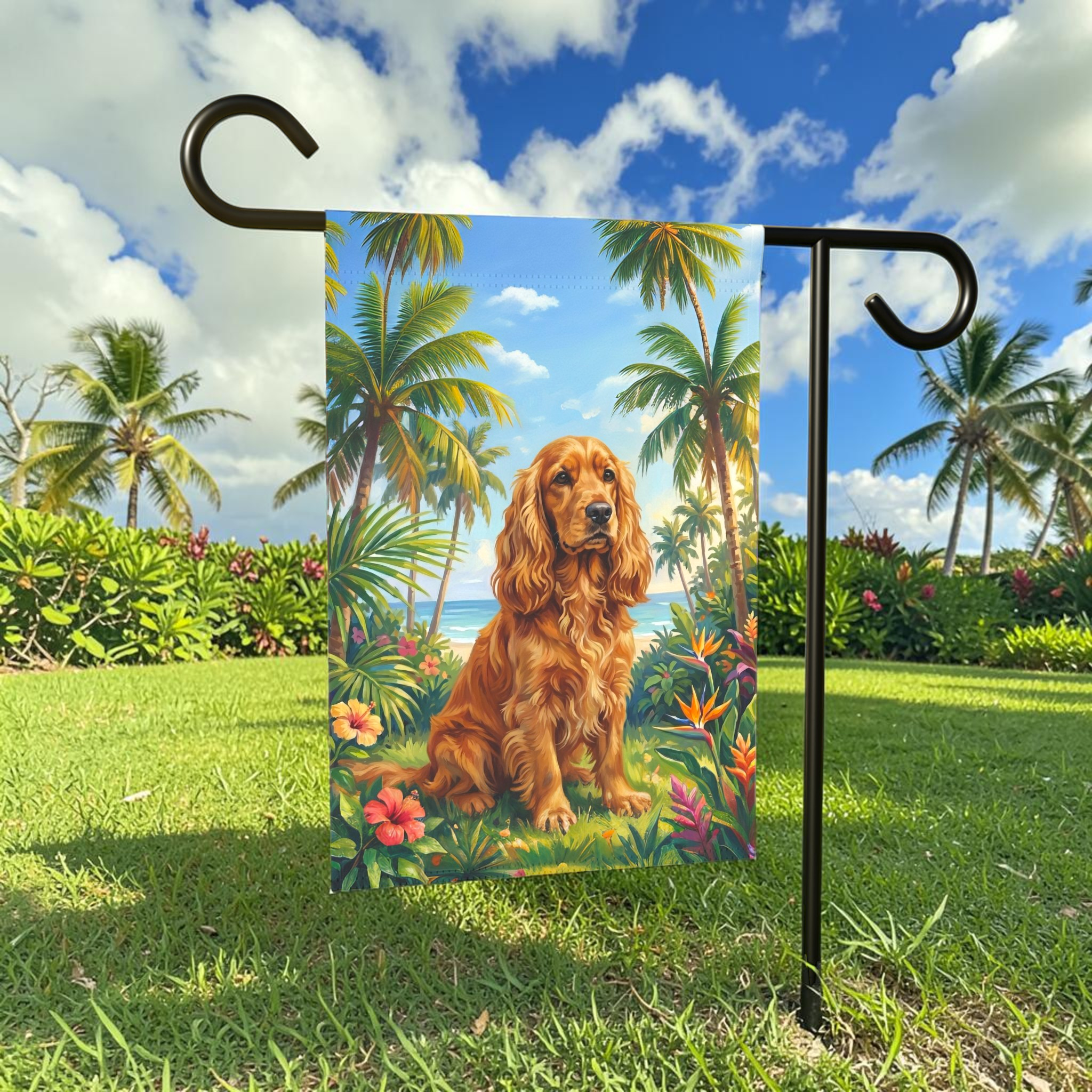 Palm Tree Summer Golden Cocker Spaniel Garden Flag