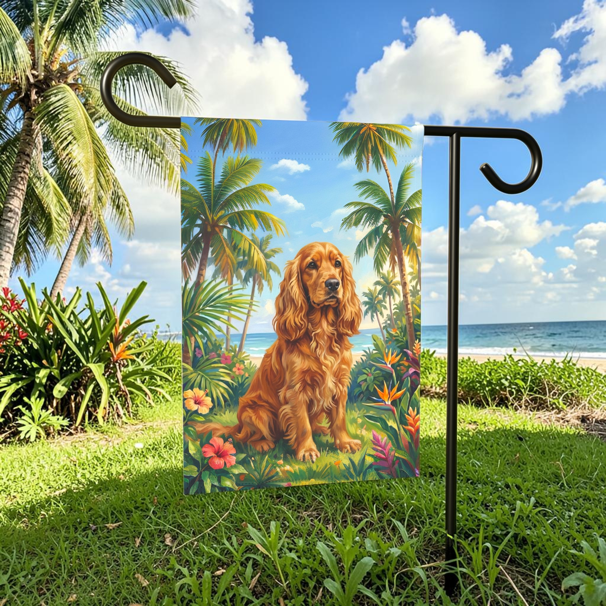 Palm Tree Summer Golden Cocker Spaniel Garden Flag