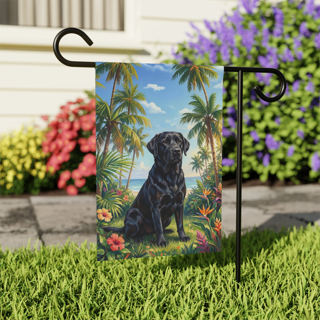Palm Tree Summer Black Labrador Garden Flag