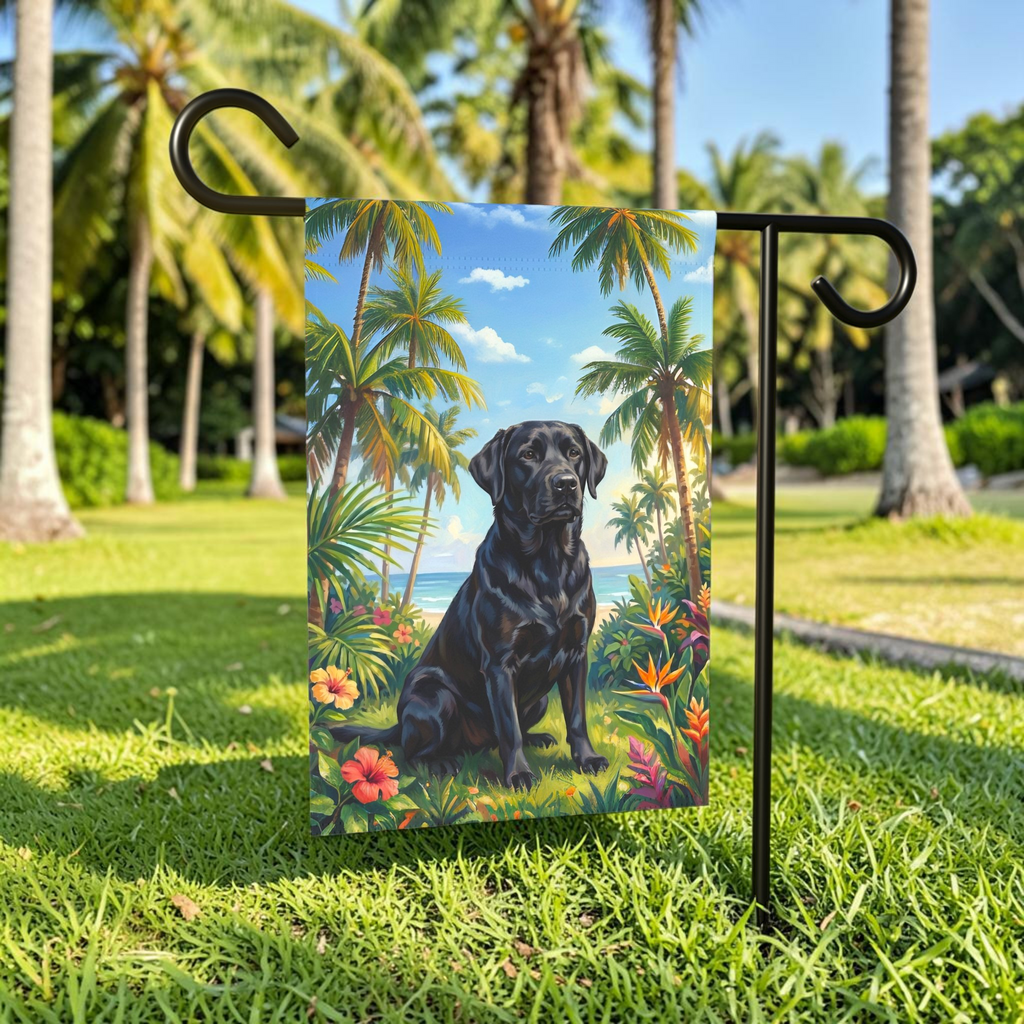 Palm Tree Summer Black Labrador Garden Flag