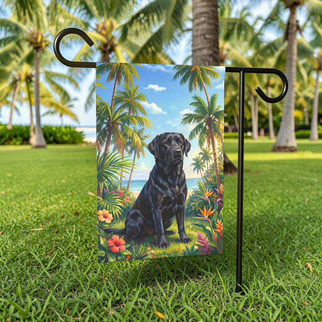 Palm Tree Summer Black Labrador Garden Flag