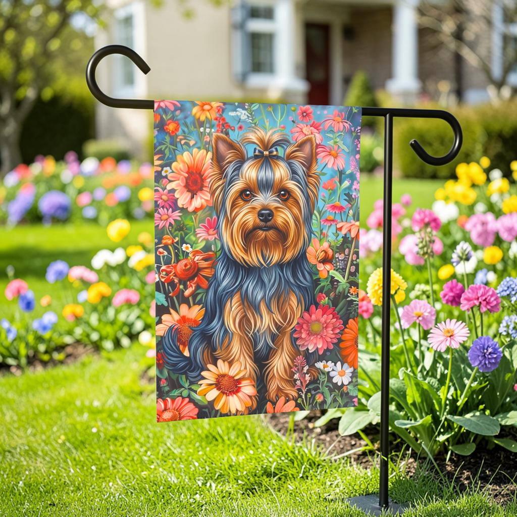 Flower Garden Yorkshire Terrier Garden Flag