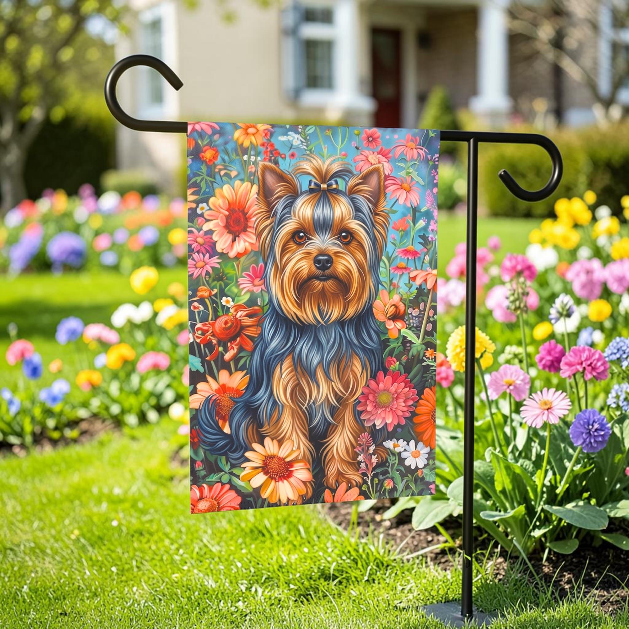 Flower Garden Yorkshire Terrier Garden Flag