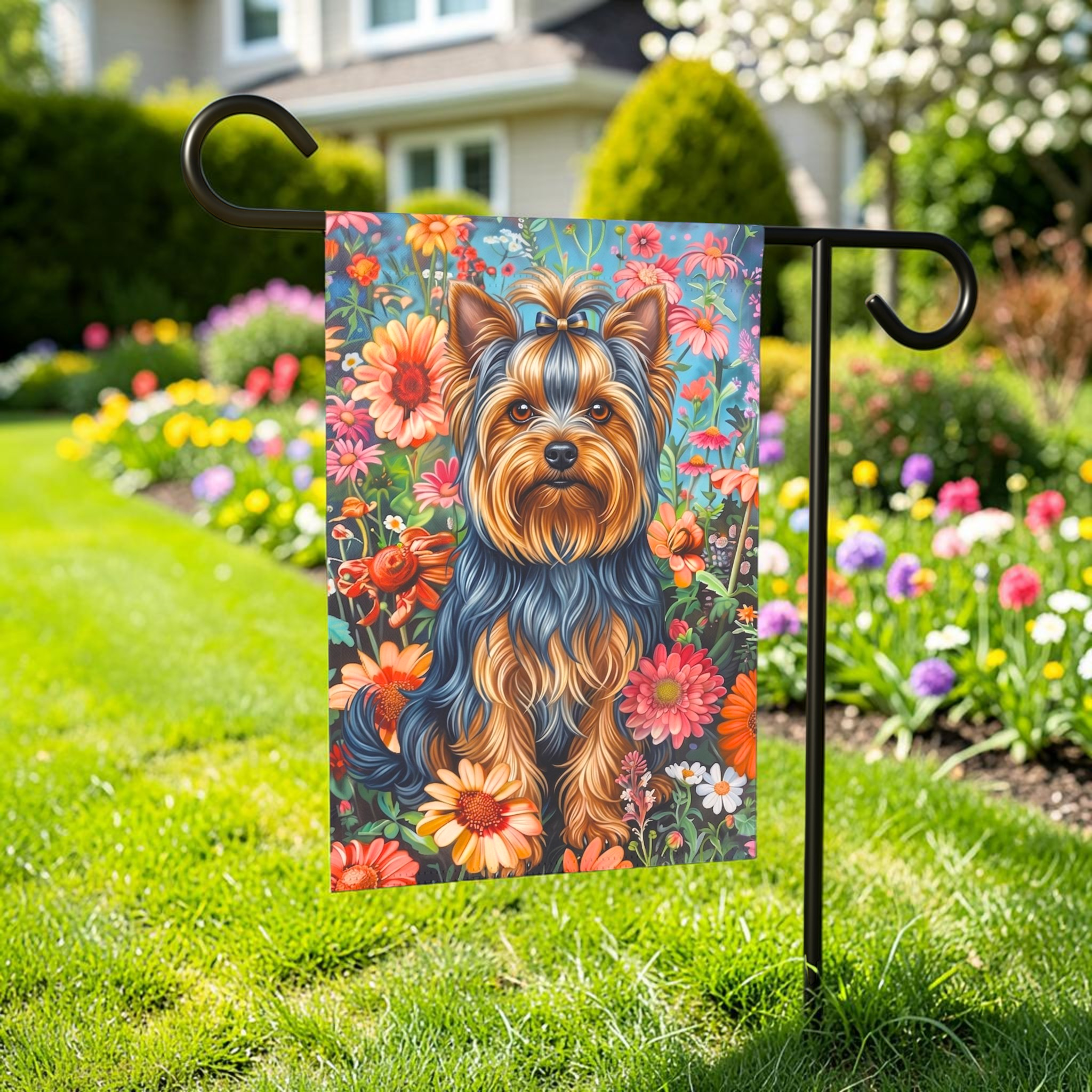 Flower Garden Yorkshire Terrier Garden Flag