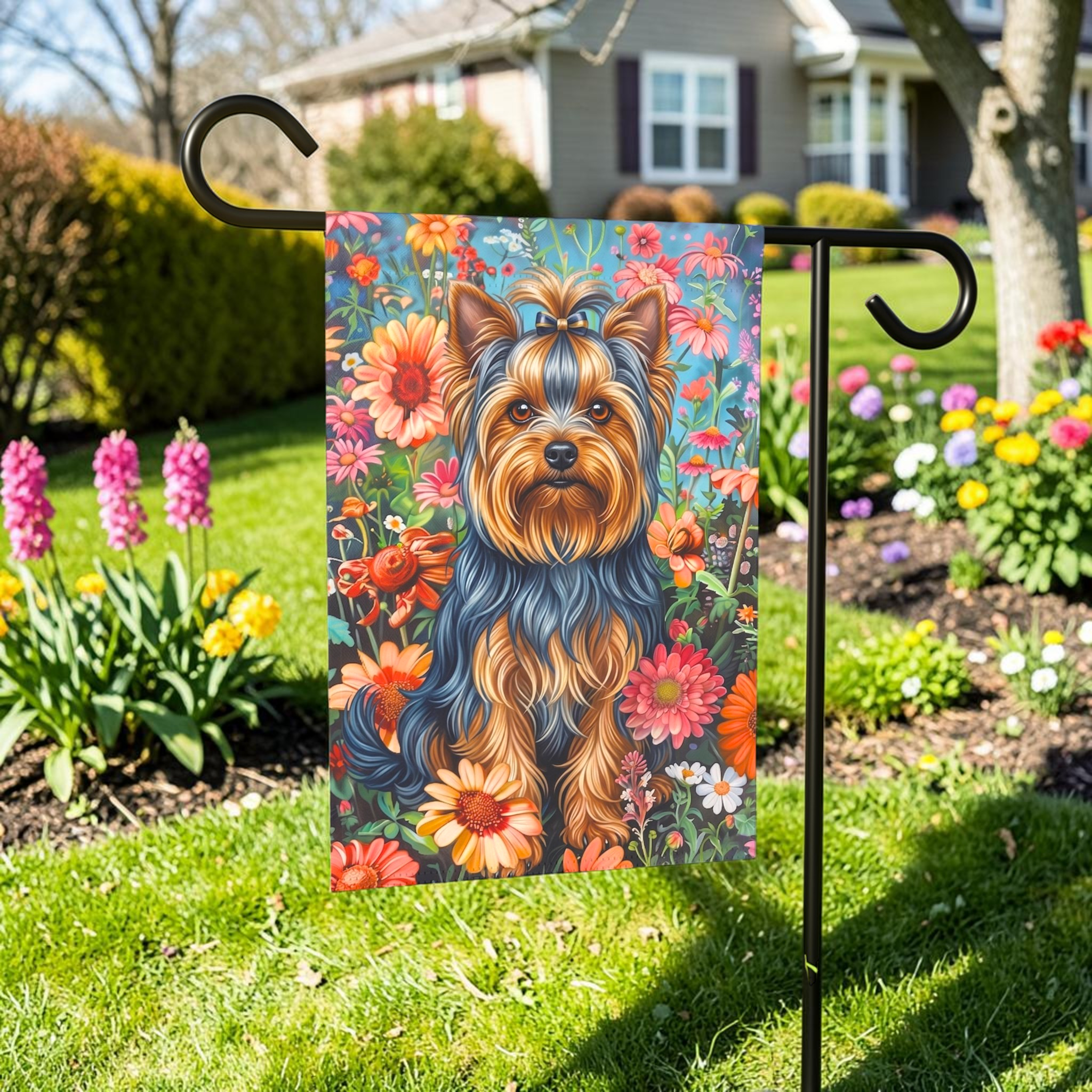 Flower Garden Yorkshire Terrier Garden Flag