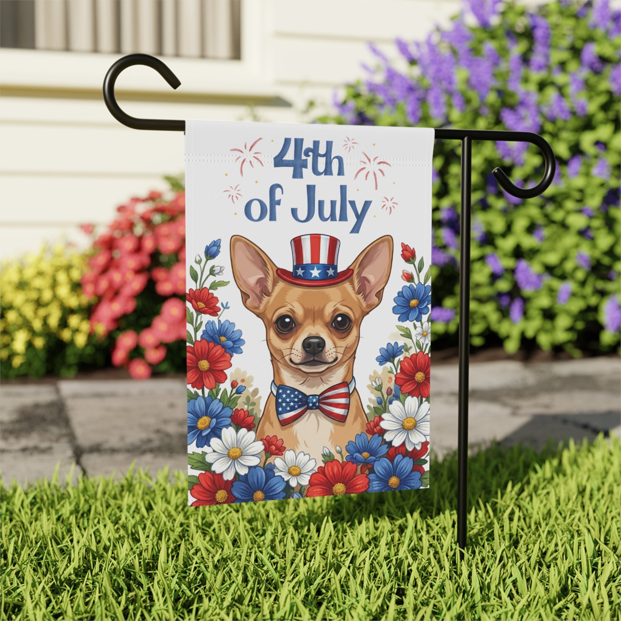 4th Of July Short Hair Chihuahua Garden Flag
