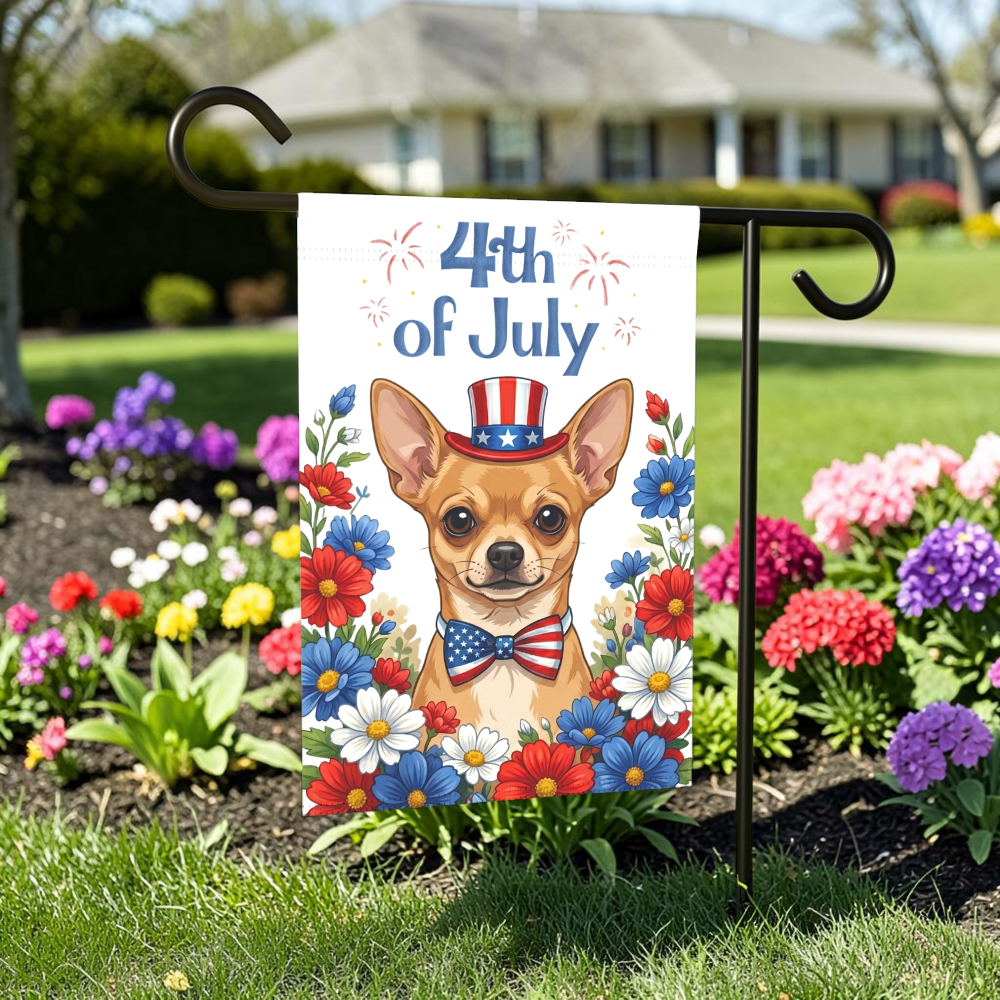 4th Of July Short Hair Chihuahua Garden Flag