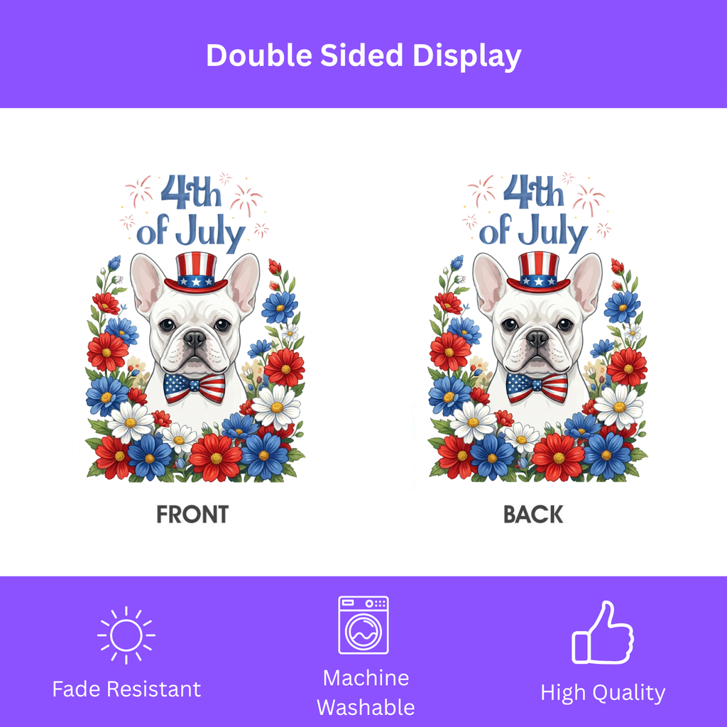 4th of July White French Bulldog Garden Flag