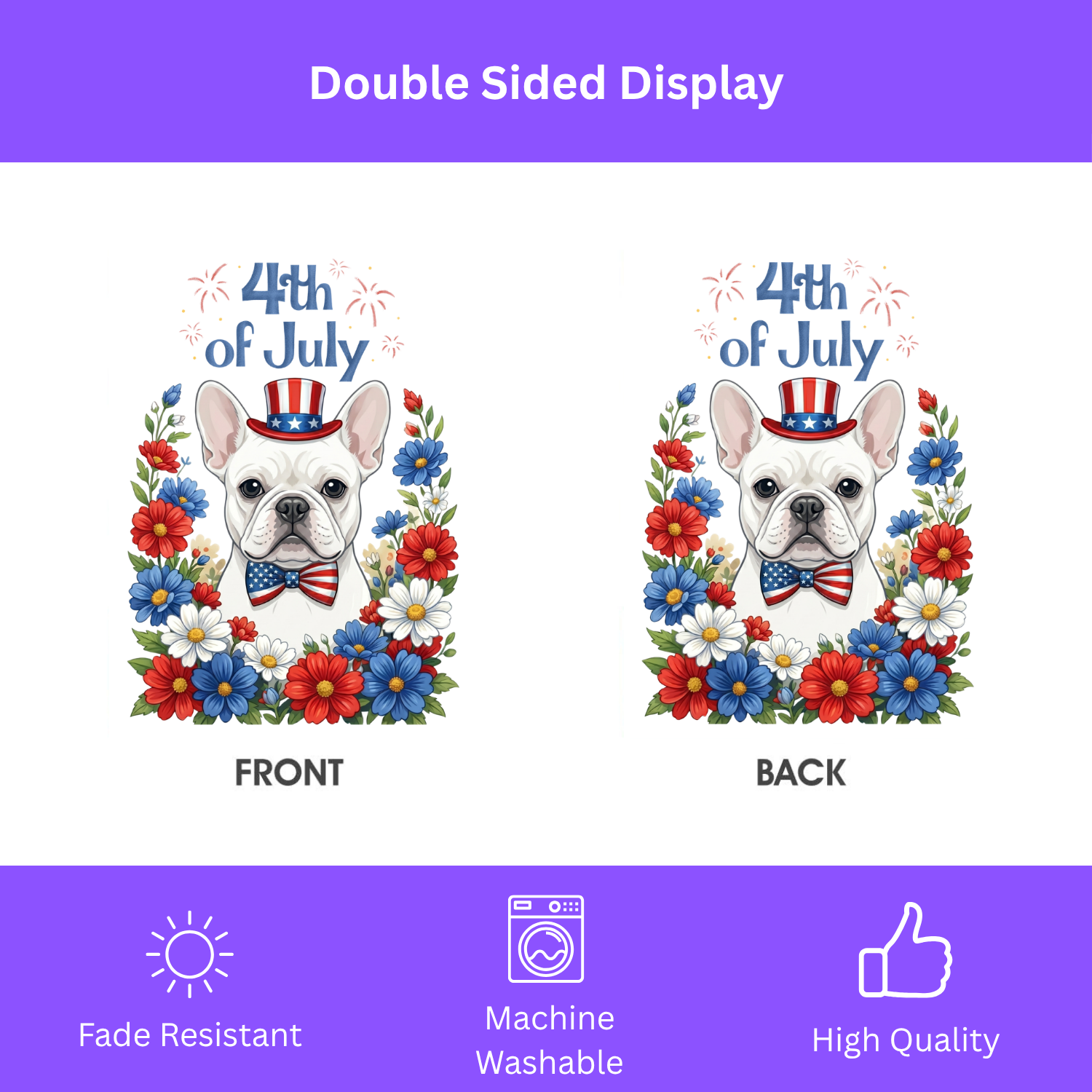 4th of July White French Bulldog Garden Flag