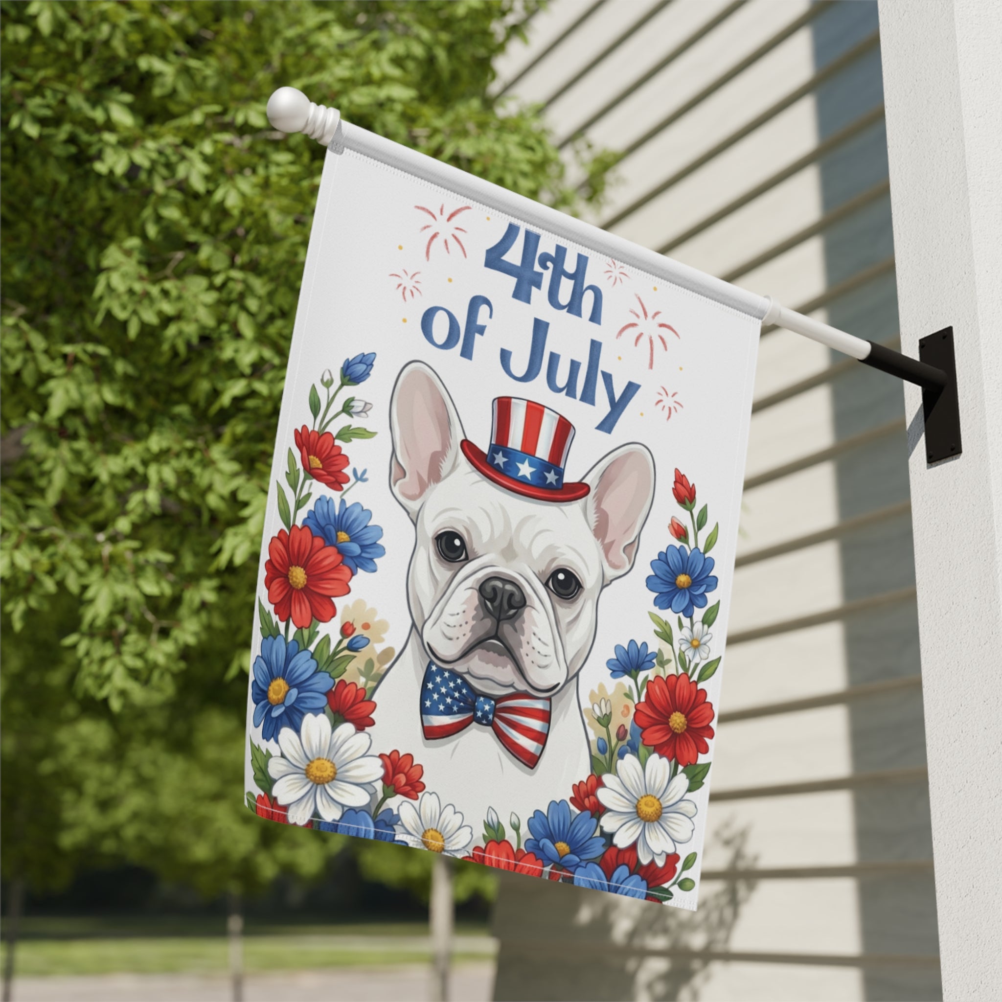 4th of July White French Bulldog Garden Flag