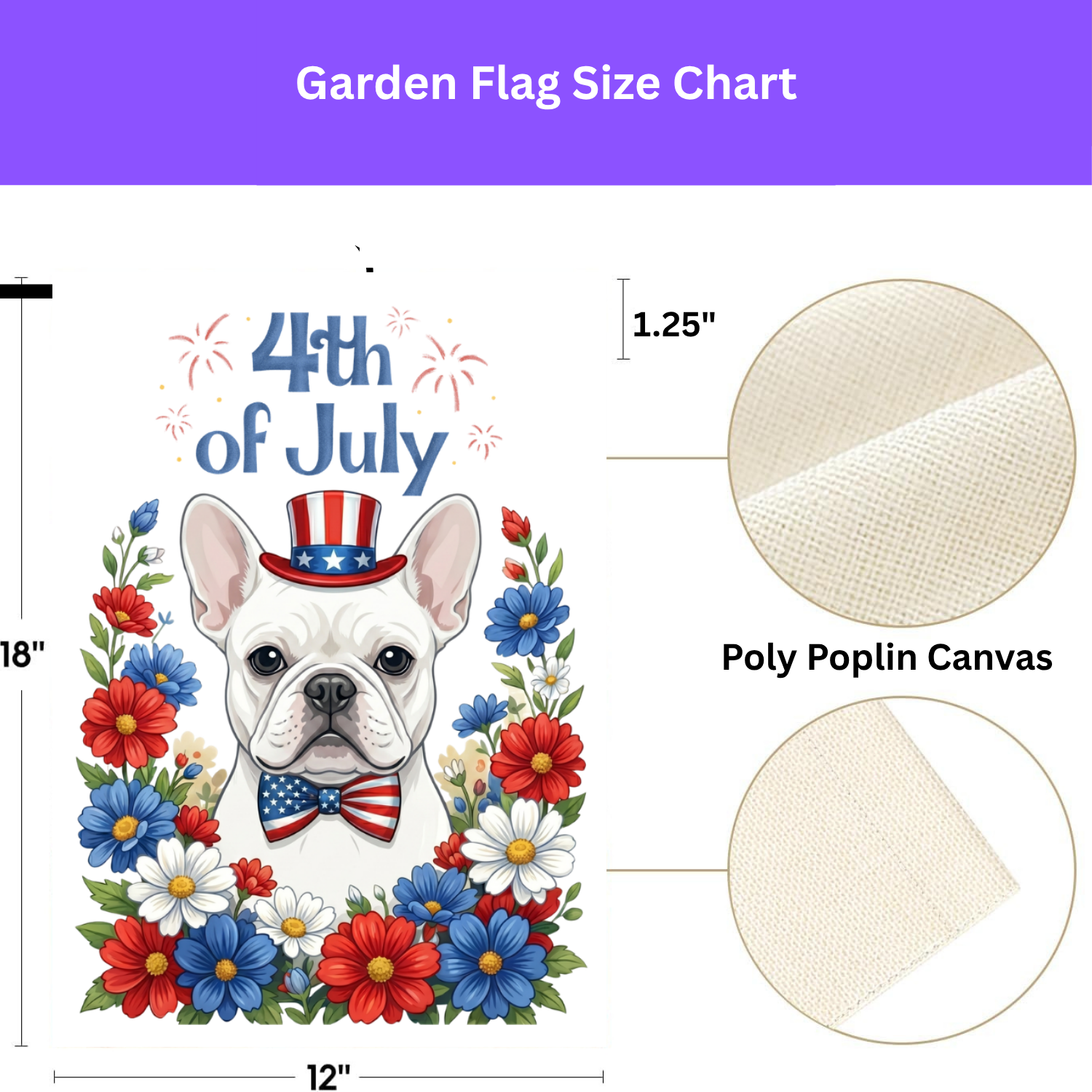 4th of July White French Bulldog Garden Flag