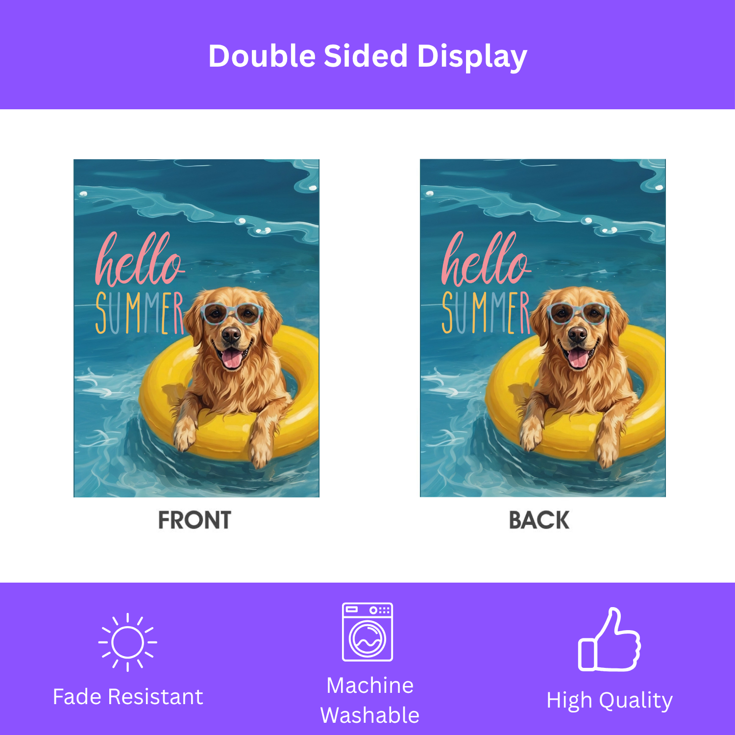 Hello Summer Golden Retriever Garden Flag