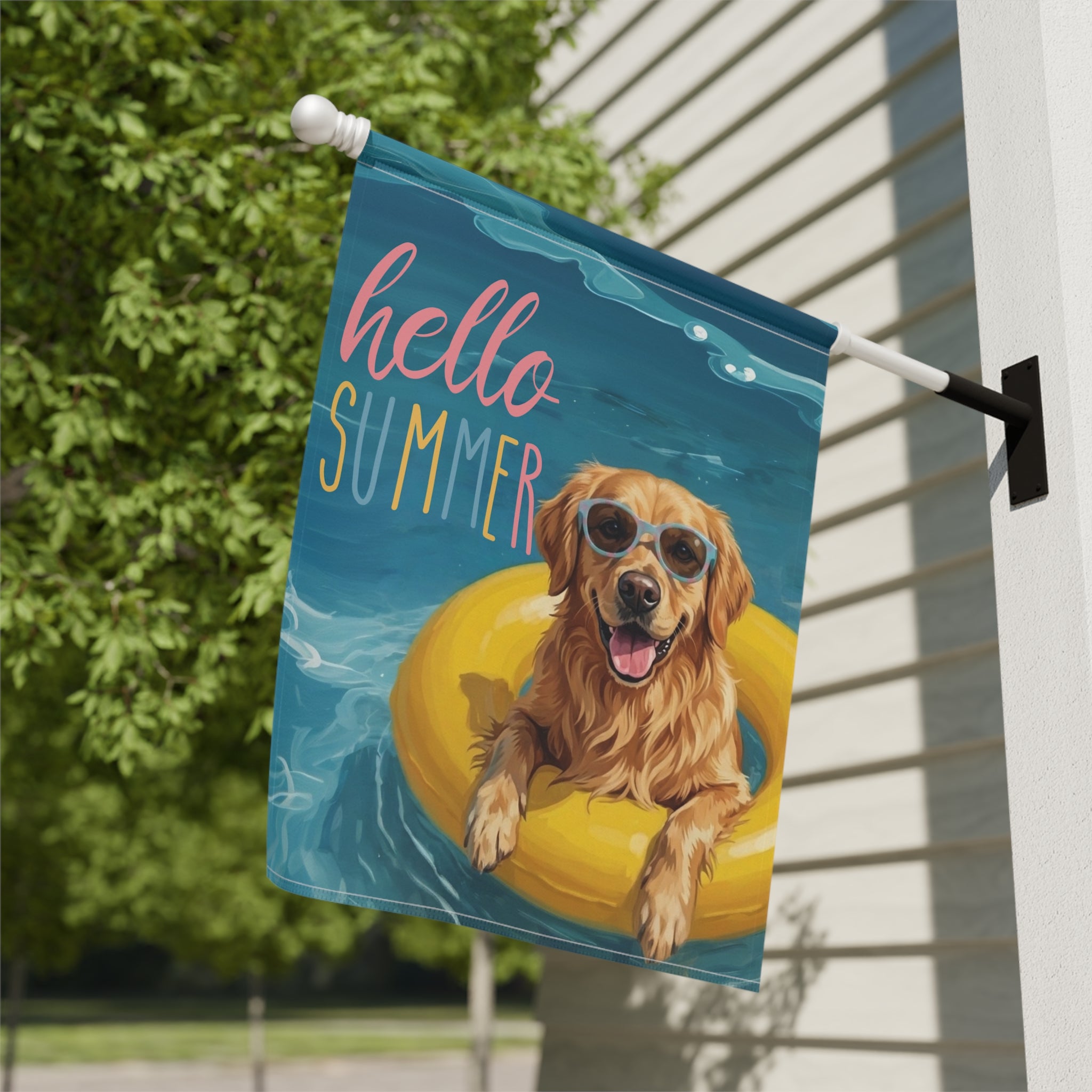 Hello Summer Golden Retriever Garden Flag