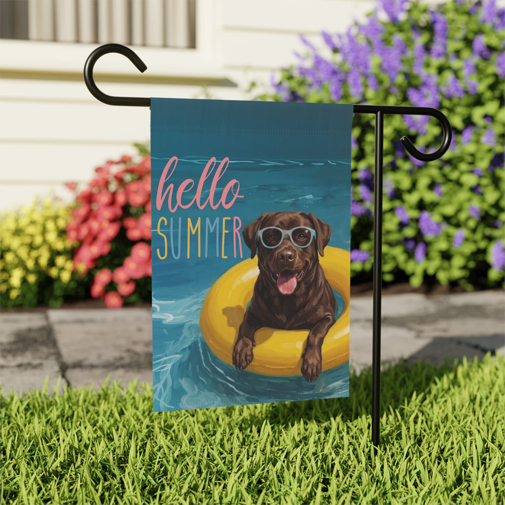 Hello Summer Chocolate Labrador Retriever Garden Flag