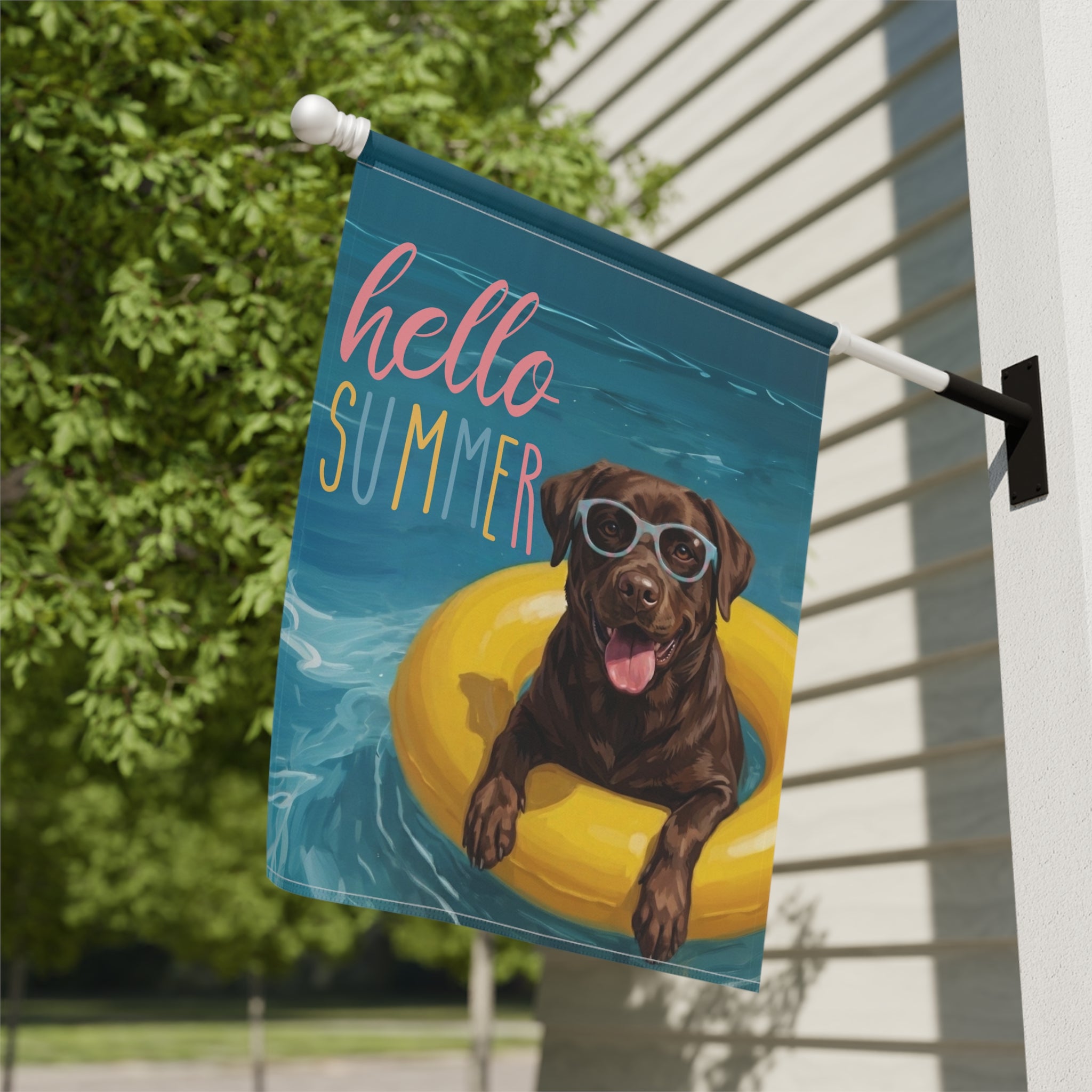 Hello Summer Chocolate Labrador Retriever Garden Flag