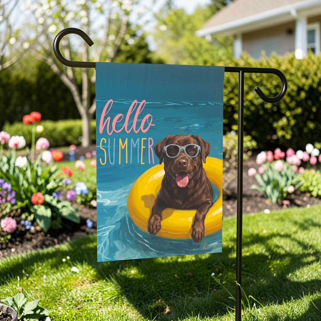 Hello Summer Chocolate Labrador Retriever Garden Flag