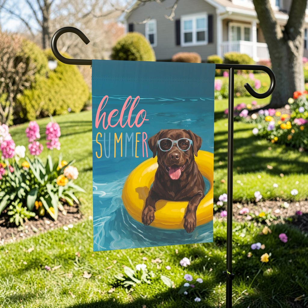 Hello Summer Chocolate Labrador Retriever Garden Flag