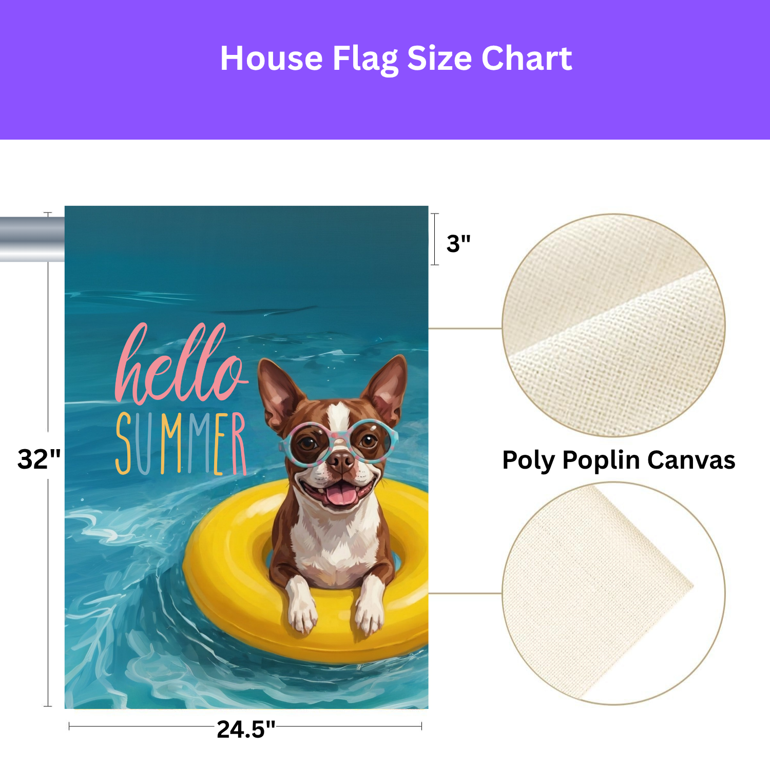 Hello Summer Liver and White Boston Terrier Garden Flag