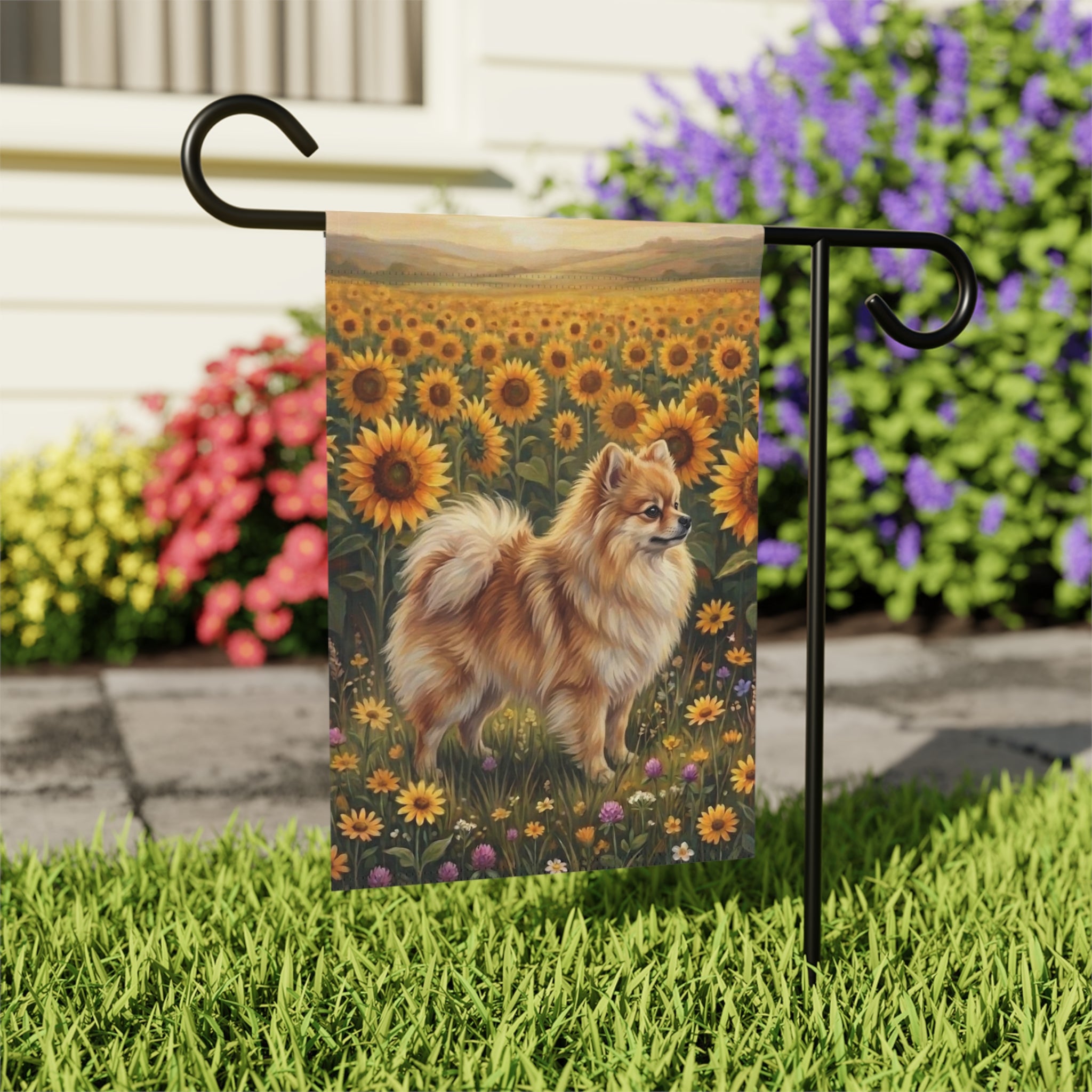 Sunflower Field Pomeranian Garden Flag