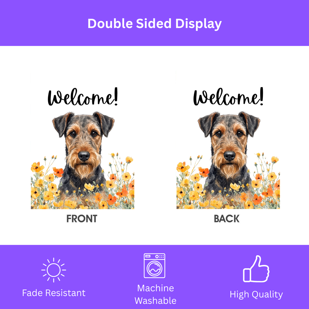 Yellow Poppies Airedale Terrier Welcome Garden Flag