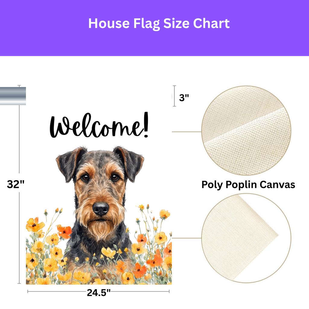 Yellow Poppies Airedale Terrier Welcome Garden Flag