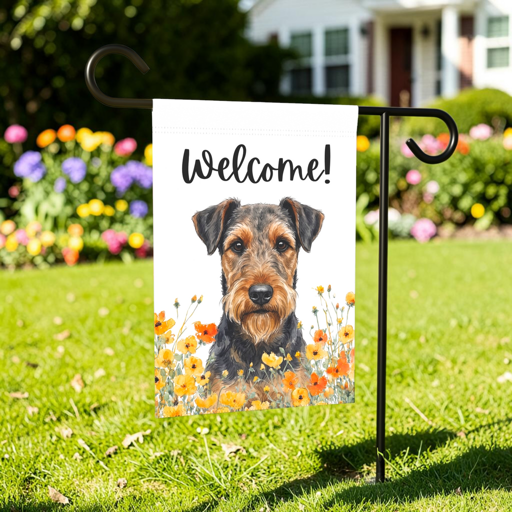 Yellow Poppies Airedale Terrier Welcome Garden Flag
