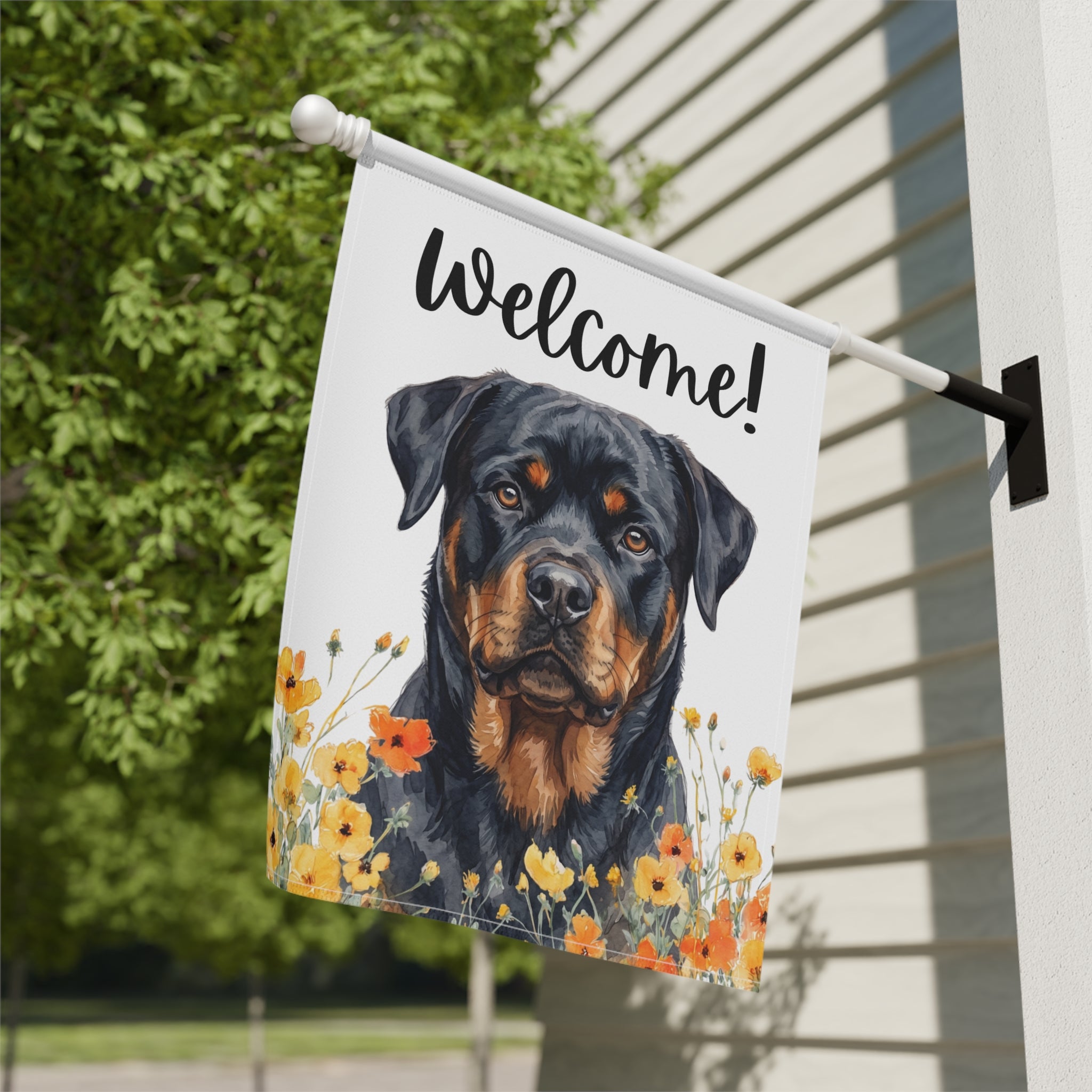 Yellow Poppies Rottweiler Welcome Garden Flag