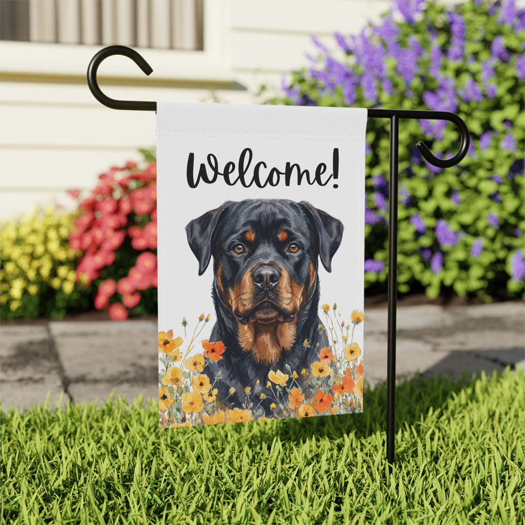 Yellow Poppies Rottweiler Welcome Garden Flag