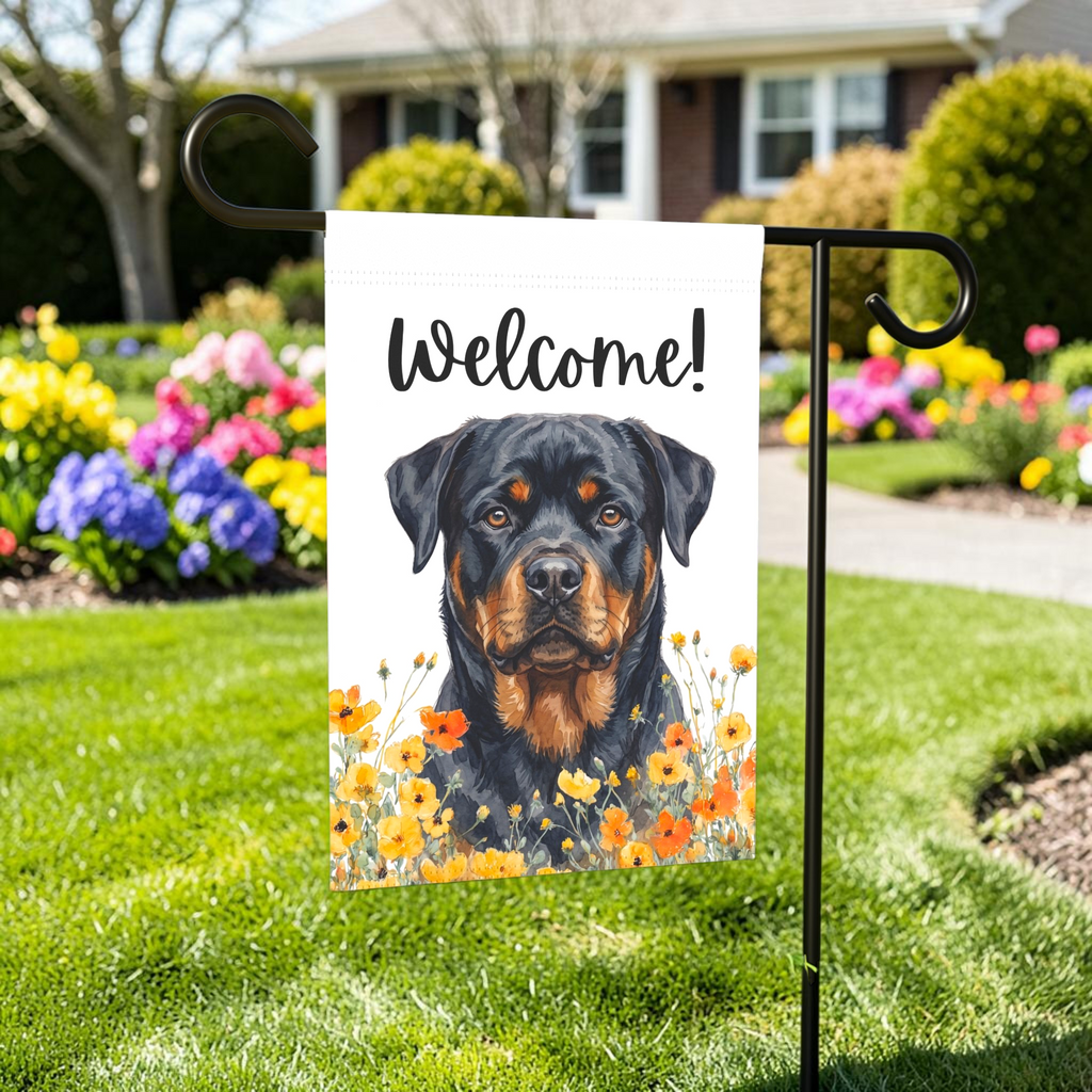 Yellow Poppies Rottweiler Welcome Garden Flag