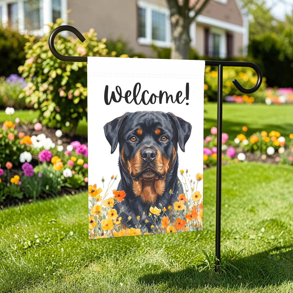 Yellow Poppies Rottweiler Welcome Garden Flag