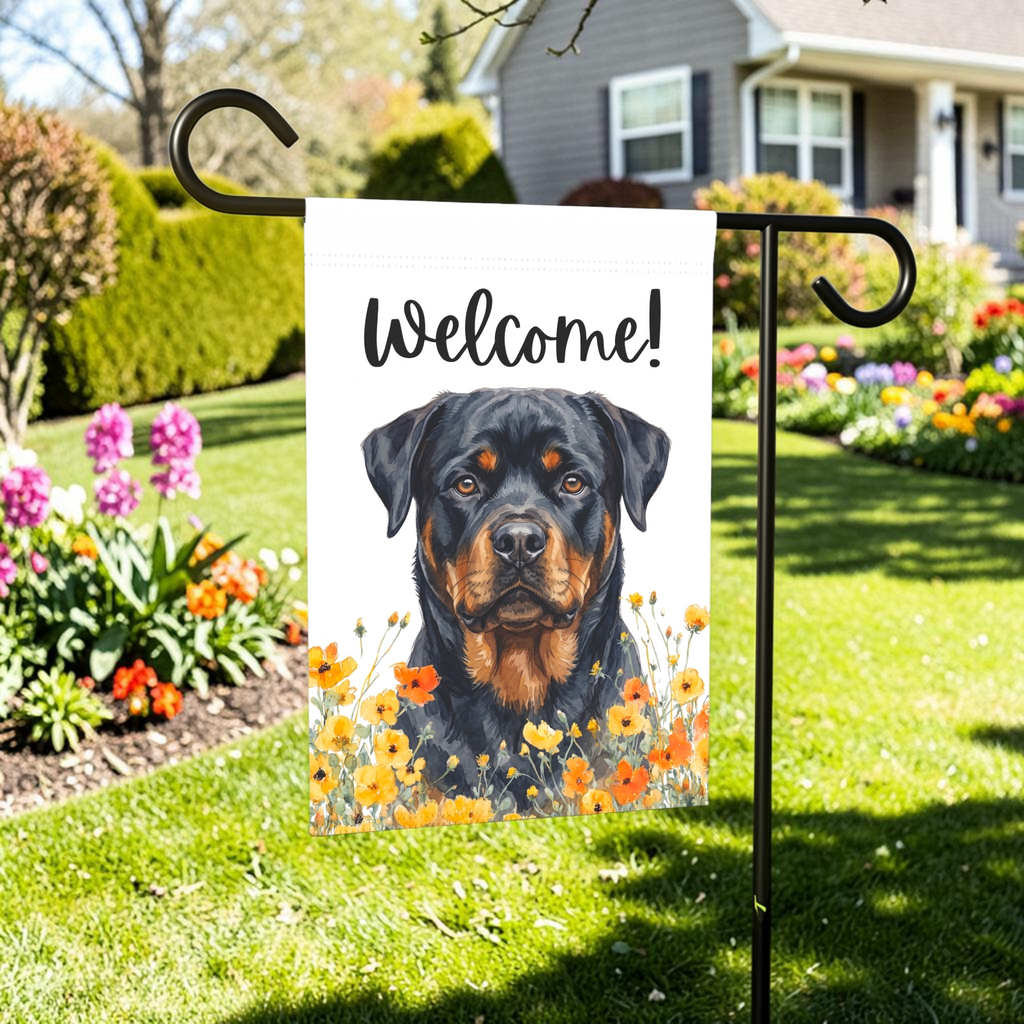 Yellow Poppies Rottweiler Welcome Garden Flag
