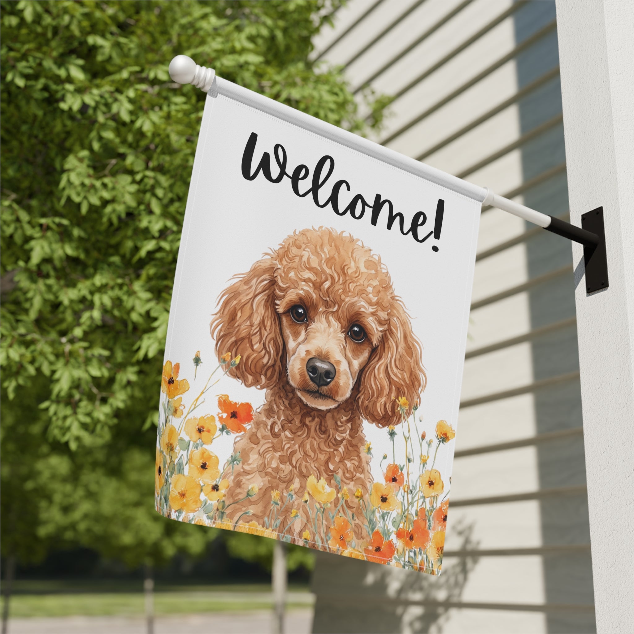 Yellow Poppies Chocolate Toy Poodle Welcome Garden Flag