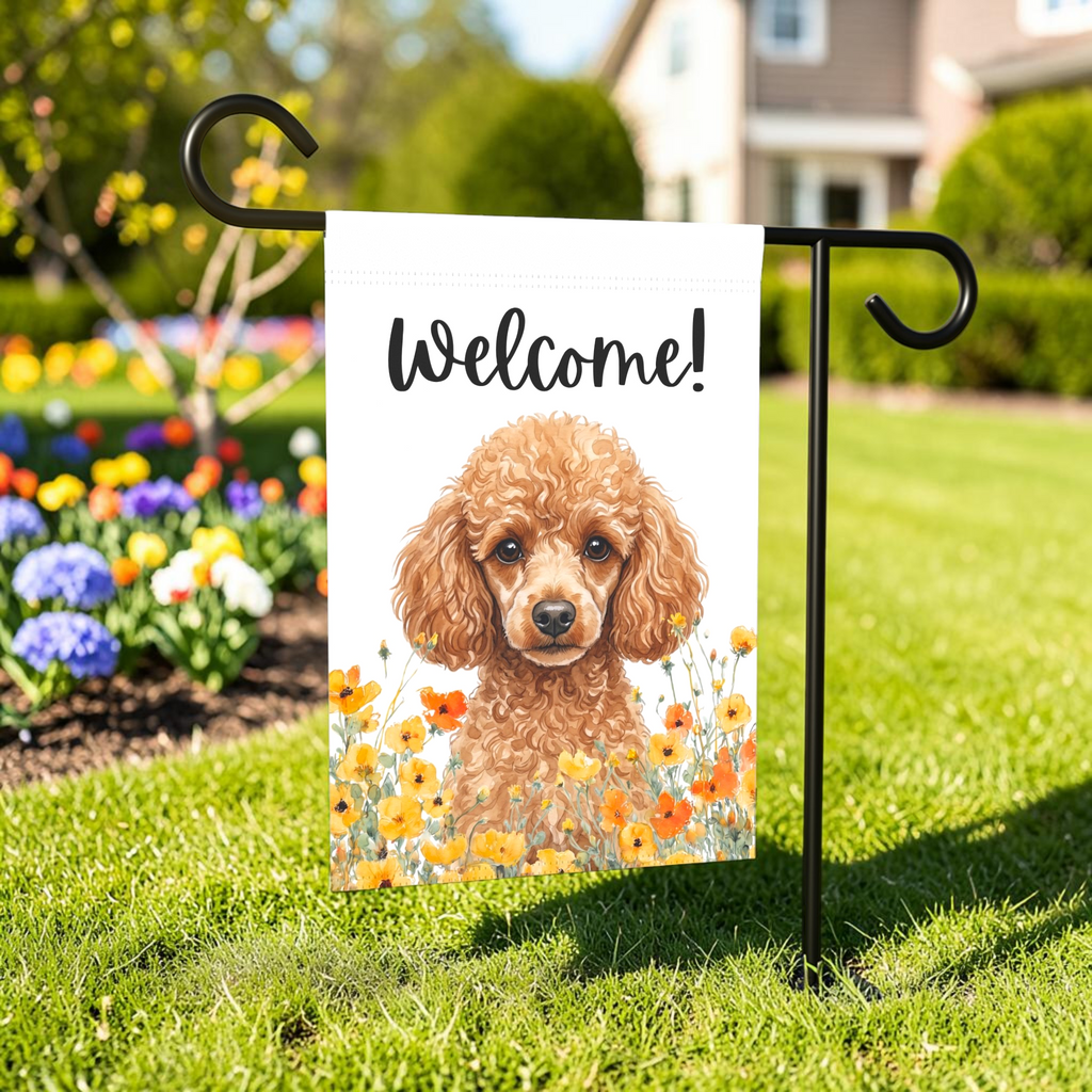 Yellow Poppies Chocolate Toy Poodle Welcome Garden Flag