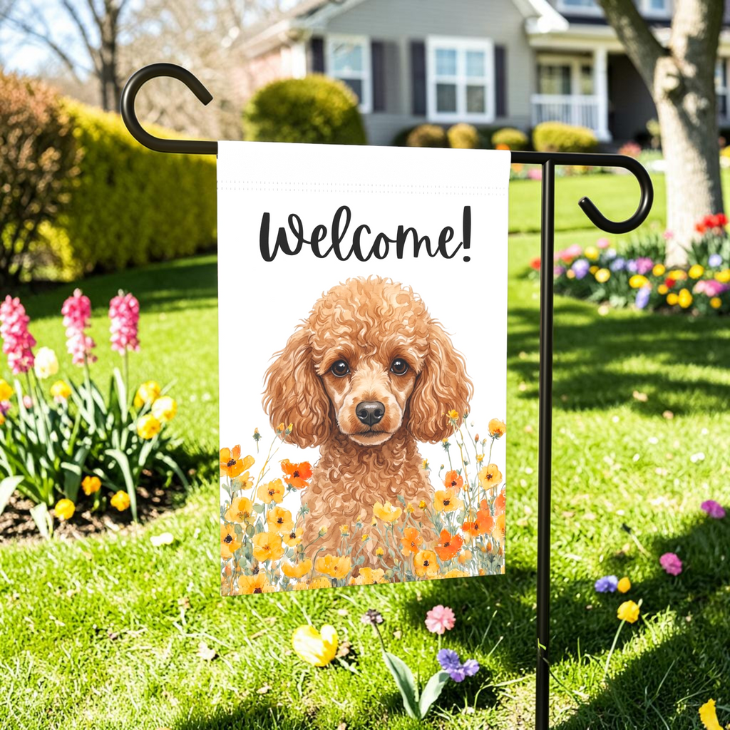 Yellow Poppies Chocolate Toy Poodle Welcome Garden Flag