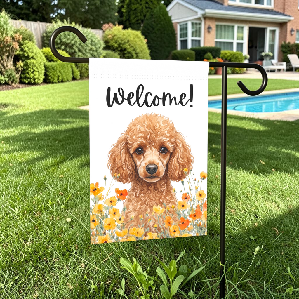 Yellow Poppies Chocolate Toy Poodle Welcome Garden Flag