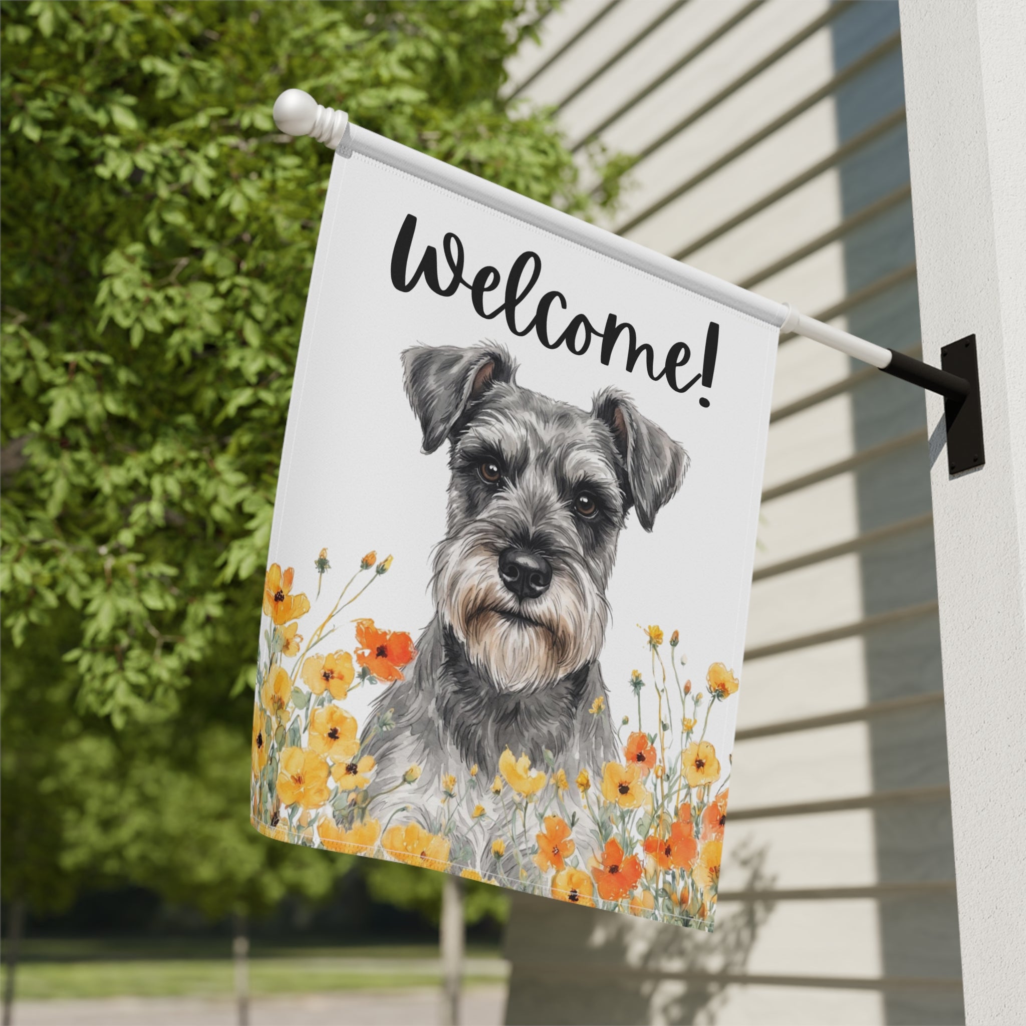 Yellow Poppies Schnauzer Welcome Garden Flag