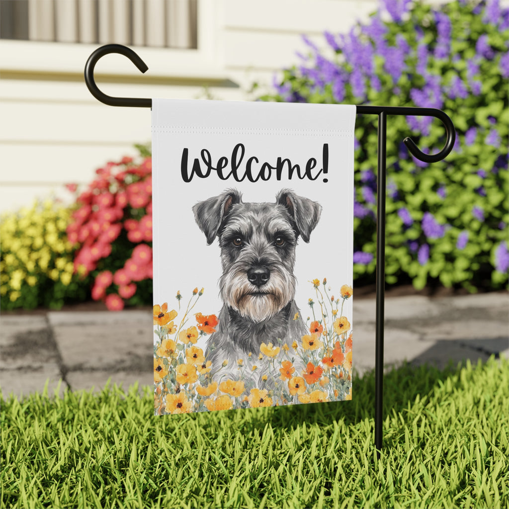Yellow Poppies Schnauzer Welcome Garden Flag