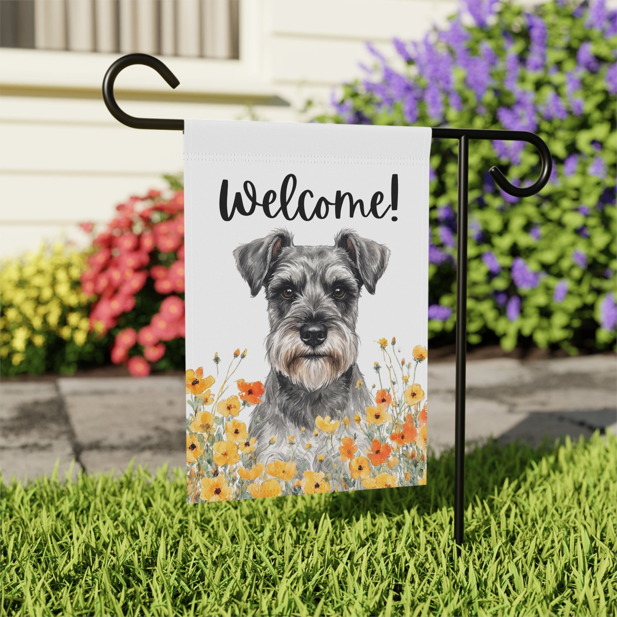 Yellow Poppies Schnauzer Welcome Garden Flag
