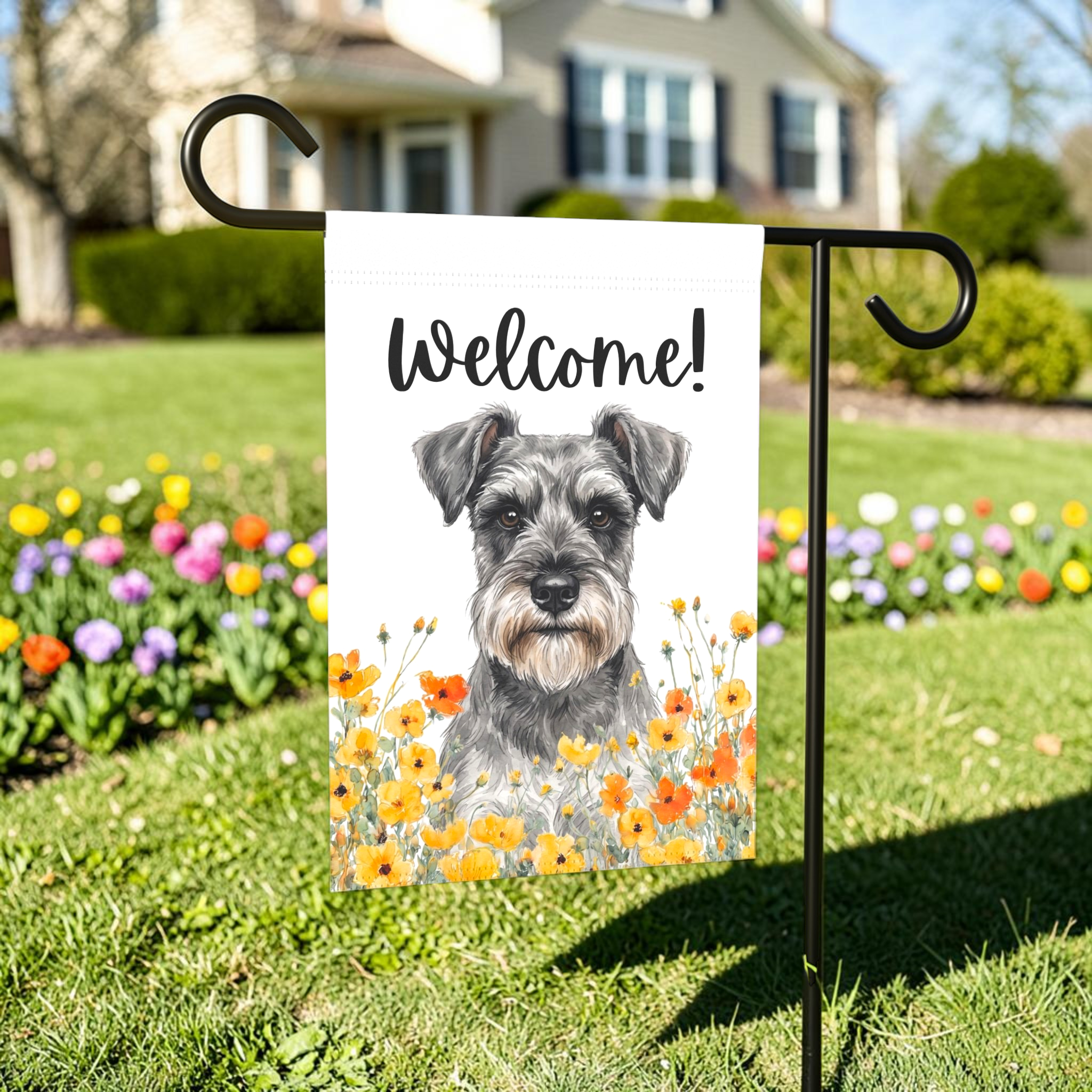 Yellow Poppies Schnauzer Welcome Garden Flag