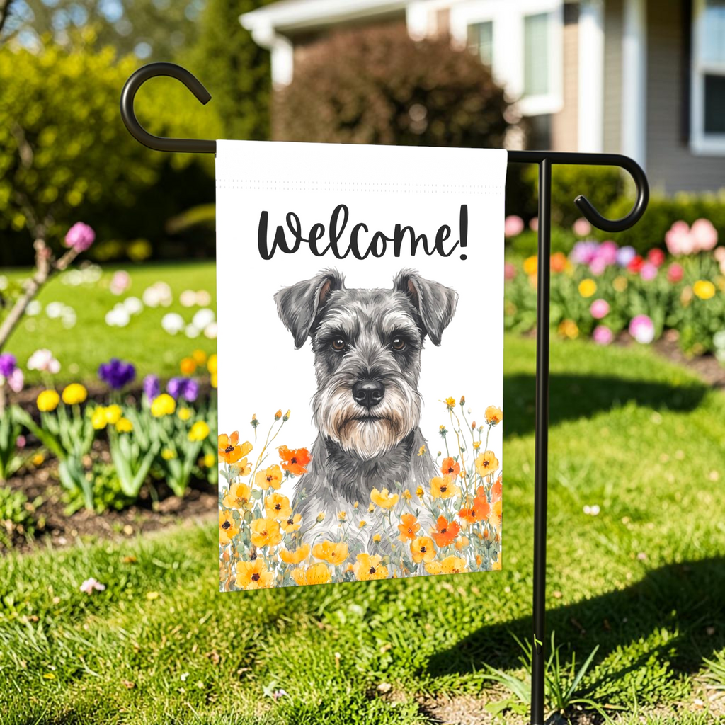 Yellow Poppies Schnauzer Welcome Garden Flag
